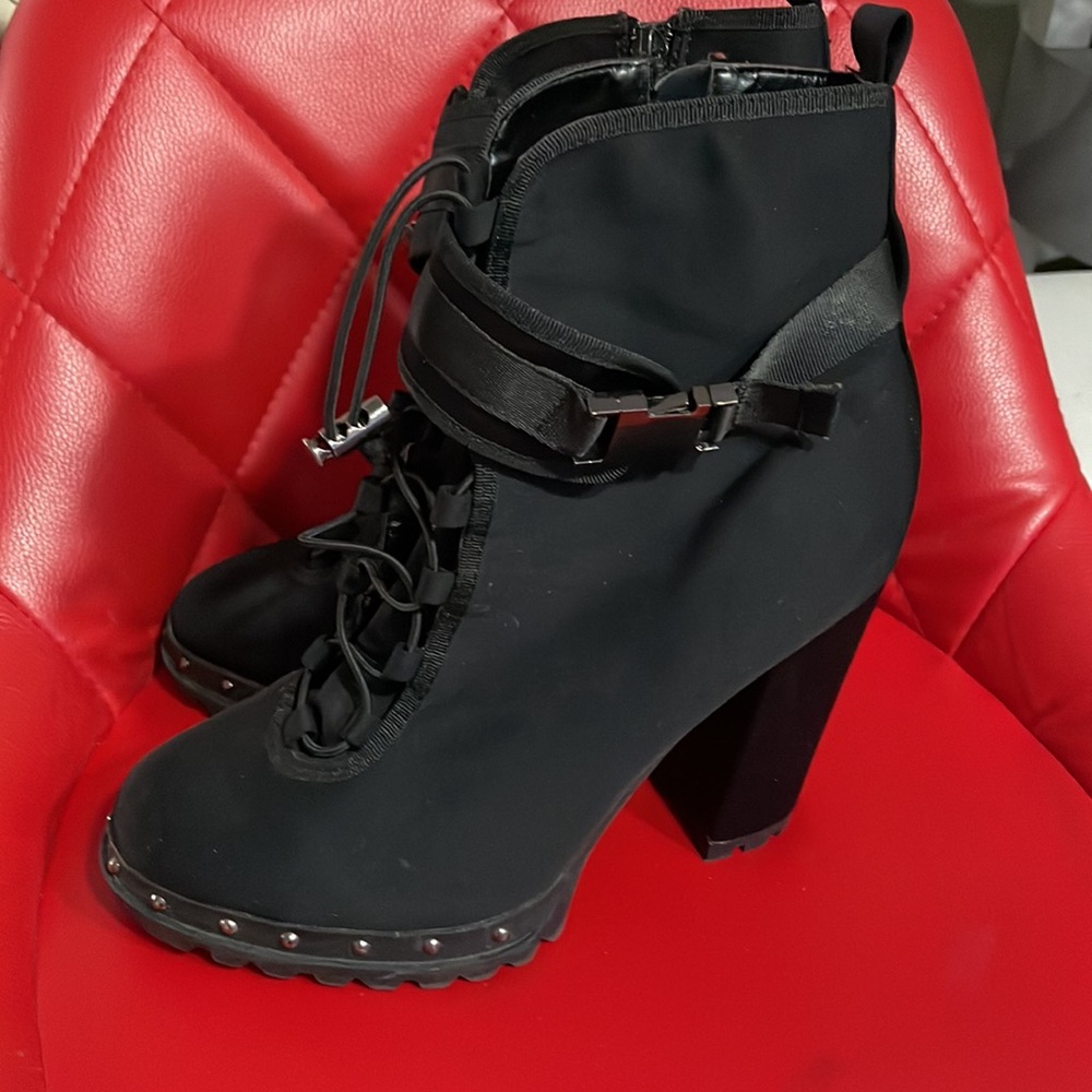 Womens Lycra Side Clip On Buckle Chunky Heel Bootie,Black Size 8.5 - Picture 6 of 12